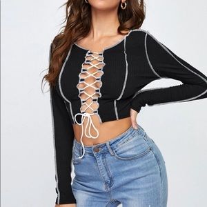 SHEIN Black Lace Up Top